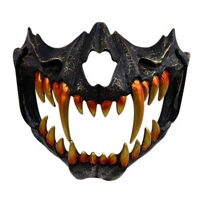 Halloween Japanese Half Mask - Tiger Mask,Ye Dragon God Black Bone Masks, Resin Skull Scary Horror Ninja Mask Costume Props