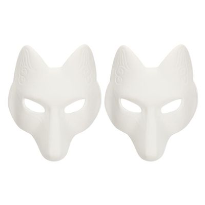 TOYANDONA Fox Masks, 2pcs White Paintable Masks Blank DIY Animal Dress Up for Masquerade Halloween Cosplay Costume
