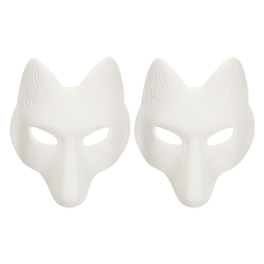 TOYANDONA Fox Masks, 2pcs White Paintable Masks Blank DIY Animal Dress Up for Masquerade Halloween Cosplay Costume