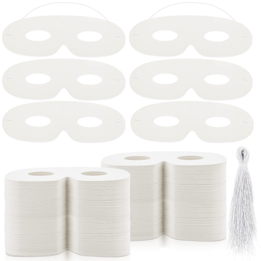 Vinsot 180 Pack Blank White Paper Masquerade Eye Masks Bulk with Elastic Ropes Pre-punched DIY Decorating Masks for Cosplay Carnival & Mardi Gras Parties, Costume Accessory, Photo Booth Props
