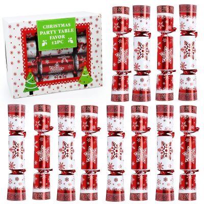 FunsLane 12 Pack 10" Luxurious Red & White Snowflake Design Table Favors with Party Hat, Joke & Xmas Gift for Kids Christmas Parties & Holidays