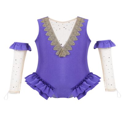 Agoky Kids Girls Halloween Circus Ringmaster Ruffle Leotard with Gloves Dress Up Trapeze Cosplay Costume Outfits Lavender 14 Years