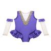 Agoky Kids Girls Halloween Circus Ringmaster Ruffle Leotard with Gloves Dress Up Trapeze Cosplay Costume Outfits Lavender 14 Years view 3