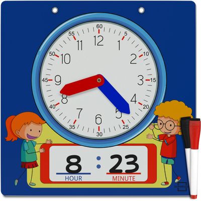 Scribbledo Writable Dry Erase Learning Clock for Kids Write & Wipe Demonstration Clock for Kids Learning to Tell Time Classrooms and Homeschool Supplies