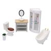 iLAND Dollhouse Furniture and Accessories 1/12 Scale of Dollhouse Bathroom Set incl Ceramic Dollhouse Toilet & Bathtub & Wooden Bathroom Cabinet with Sink (Modern 7pcs) view 1