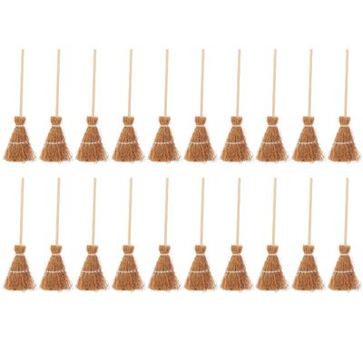 COHEALI Mini Broom Hanging Decoration - 20Pcs Witch Brooms with Red Rope for Halloween Party Dollhouse Accessories and Festive Decor