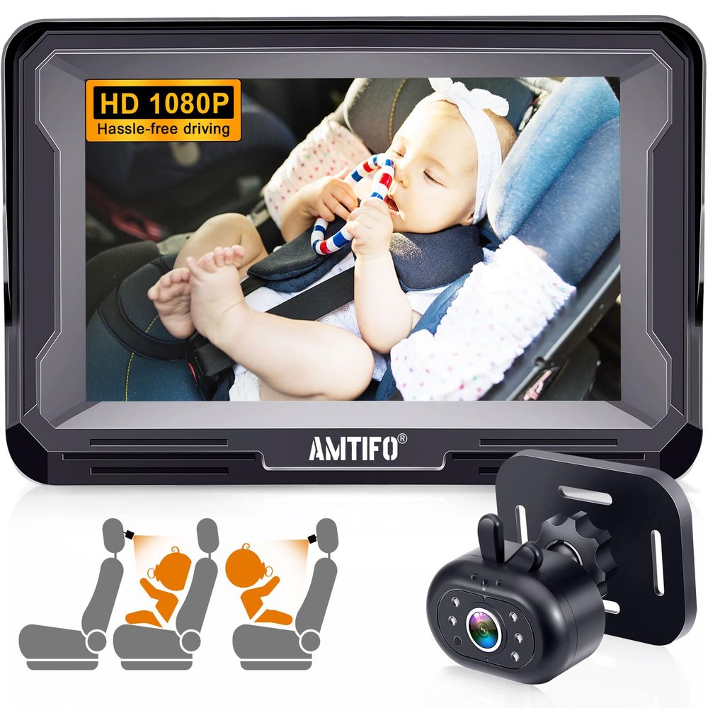 AMTIFO Baby Car Camera Easy Install: Clear Night Vision 2Mins Plug-Play Backseat Camera 360 Rotation Rear Facing Car Baby Monitor with Camera