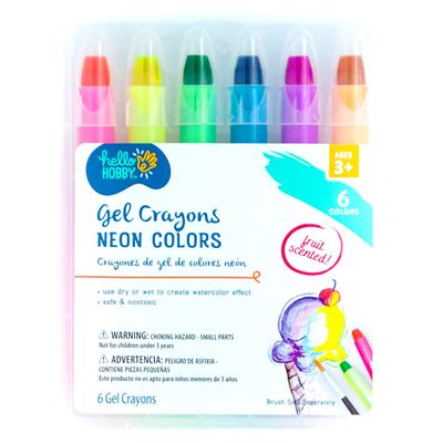 Hello Hobby 6 FRUIT SCENTED GEL CRAYONS | NEON COLORS | Safe & Non-Toxic ART