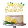1 PCS Lemon Happy Birthday Cake Topper Assembled Glitter Fruit Theme Lemonade Party Cake Pick Decorations for Lemon Theme Baby Shower Kids Boys Girls Birthday Party Supplies view 1
