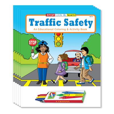 ZOCO Traffic Safety Awareness Educational Coloring Books (50 Bulk Pack, With Crayons) Road, Bike Safety Games, Puzzles, Activities for Kids