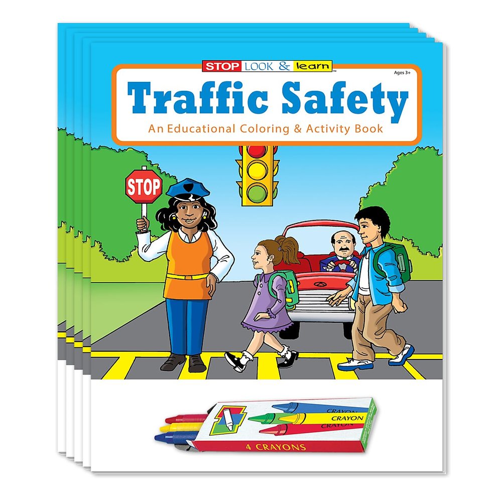 ZOCO Traffic Safety Awareness Educational Coloring Books (50 Bulk Pack, With Crayons) Road, Bike Safety Games, Puzzles, Activities for Kids