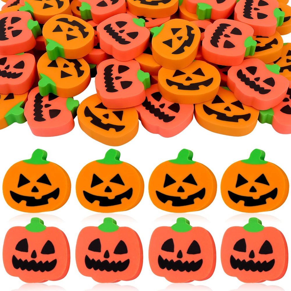 36 Pcs Halloween Pumpkin Erasers Bulk Mini Pencil Erasers Kids Cute Eraser for Classroom Homework Rewards School Student Prizes Holiday Party Favors Decorations Orange