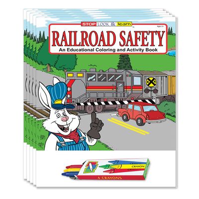 ZOCO Railroad Safety Coloring and Activity Books for Kids (50 Bulk Pack, With Crayons) Train Safety Education for Classrooms School Events Museums Made in USA