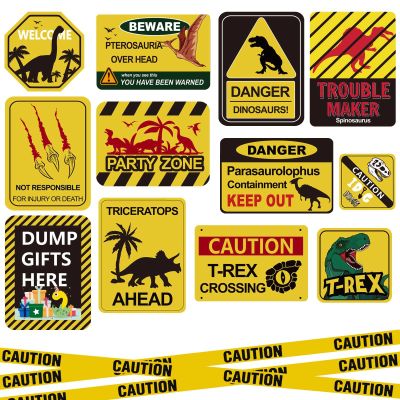 13 pcs Dinosaur Birthday Party Supplies, Dinosaur Party Decorations for Boys Kid Birthday Party Baby Shower11.8 inch Dinosaur Theme Party wall Decor Signs with Yellow Caution Tape