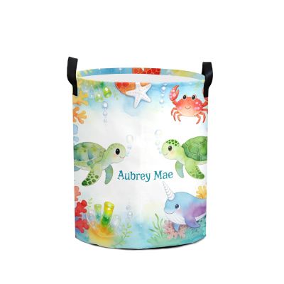 Watercolor Underwater Sea Turtle Storage Bin, Waterproof Oxford Fabric Clothes Basket Organizer for Laundry Hamper,Toy Bins,Gift Baskets, Bedroom, Clothes,Baby Nursery