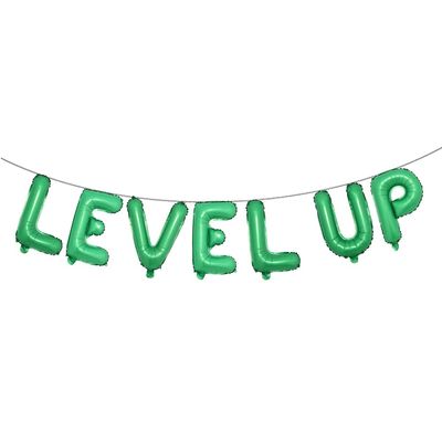 16 inch Multicolor Video Game Birthday Party Decorations for Boy Gamer Level Up Game Balloon for Gaming on Birthday Party Supplies Happy Birthday Banner (Level UP Green)