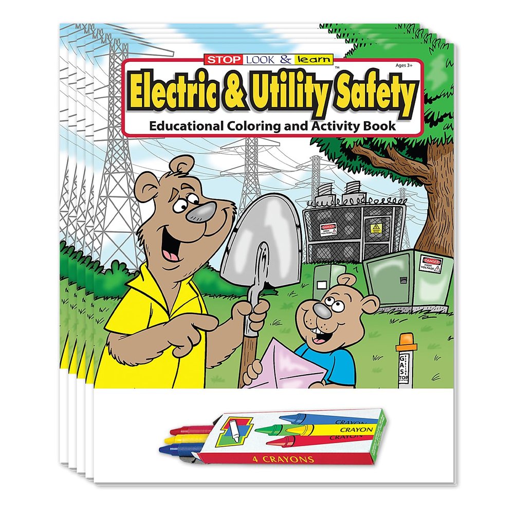ZOCO  Electric & Utility Safety  Coloring Books (50 Bulk Pack, With Crayons)  Games, Puzzles, Activities for Kids