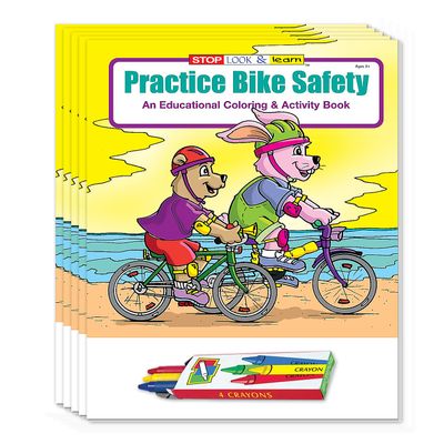 ZOCO  Bike Safety Educational Coloring & Activity Books (50 Bulk Pack, with Crayons)  Bicycle Road Rules, Helmet Safety  Fun Activities for Kids
