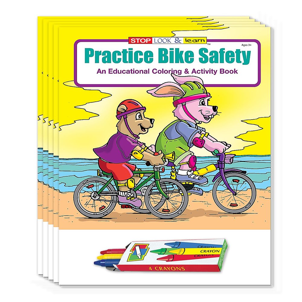 ZOCO Bike Safety Educational Coloring & Activity Books (50 Bulk Pack, with Crayons) Bicycle Road Rules, Helmet Safety Fun Activities for Kids