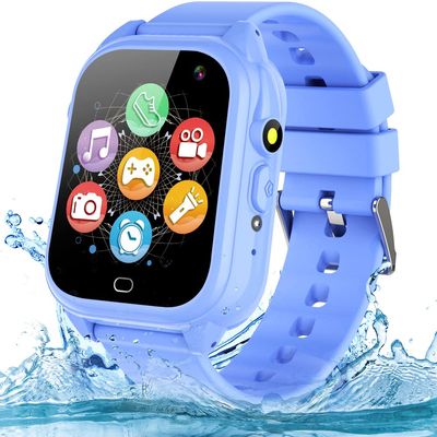 OVV Kids Waterproof Smart Watch Boys Girls Age 3-12 Learning Systems Toys with 26 Game 1.44'' HD Touch Screen Music Player Camera Video Recorder 12/24 Hr Clock Pedometer Alarm Torch Calculator