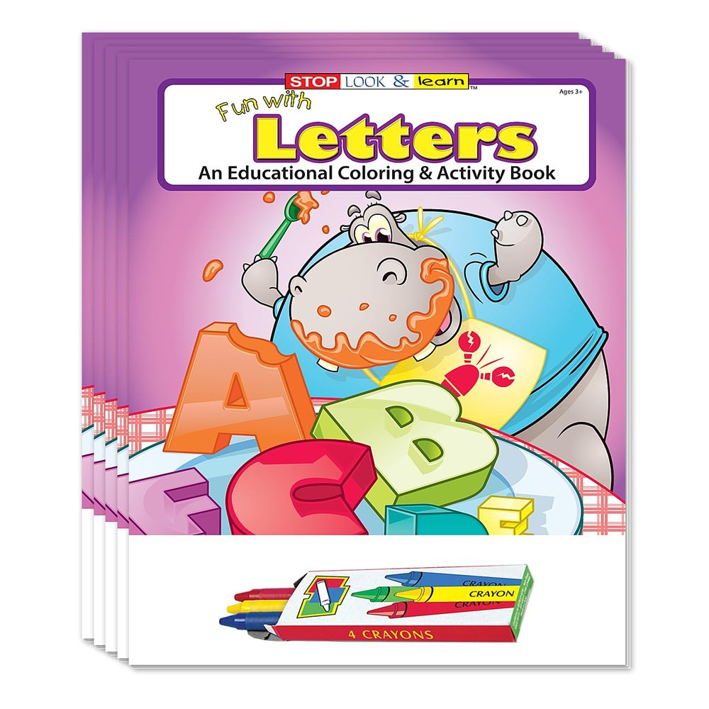 ZOCO Educational Alphabet Coloring Books for Kids (50 Bulk Pack, with Crayons) Preschool & Kindergarten Learning Activities ABC Letters, Games, and Puzzles Classroom or Teacher Supplies