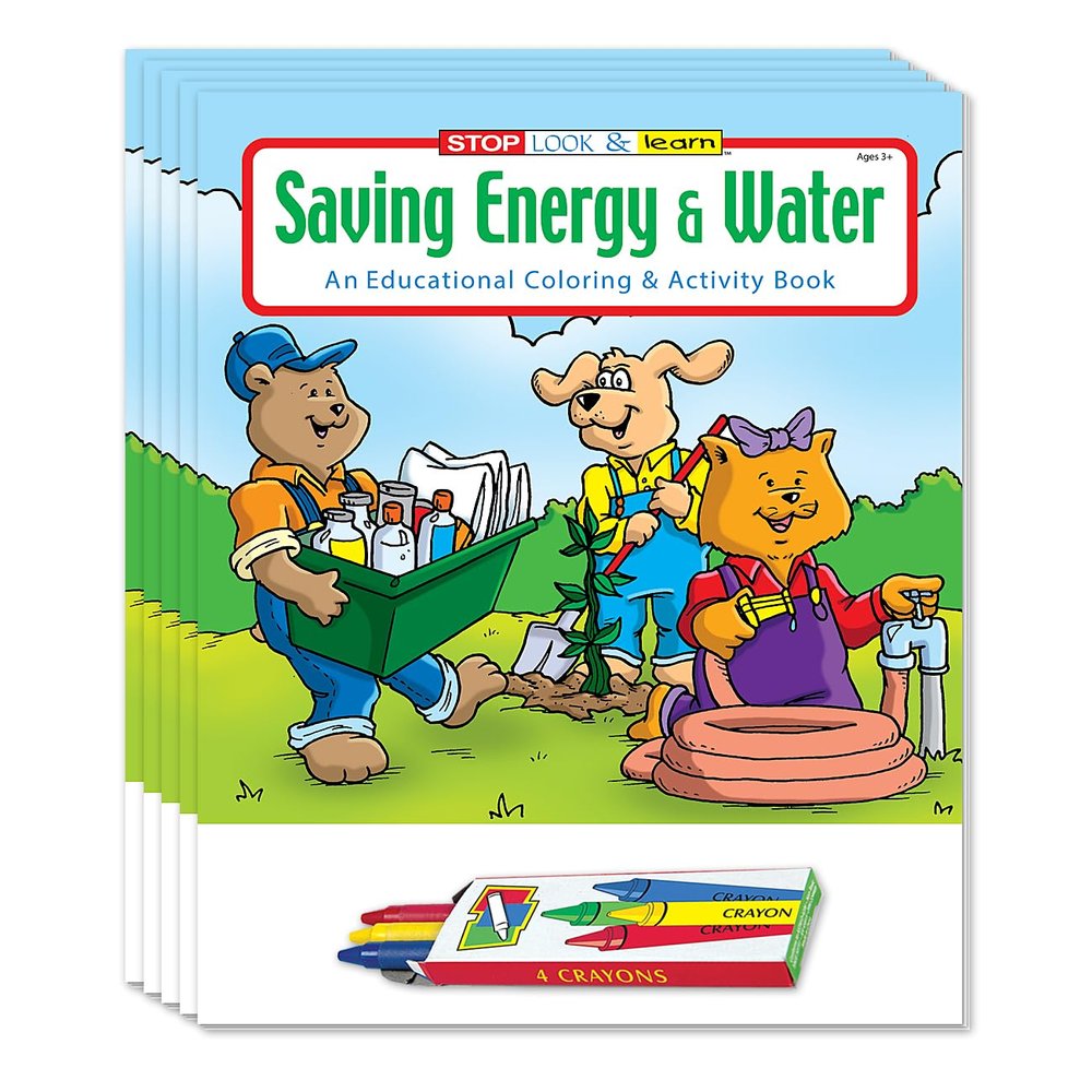 ZOCO  Save Energy & Water Conservation Coloring Books for Kids (50 Bulk Pack, With Crayons)  Environmental Education Activities for Classrooms & Community Programs