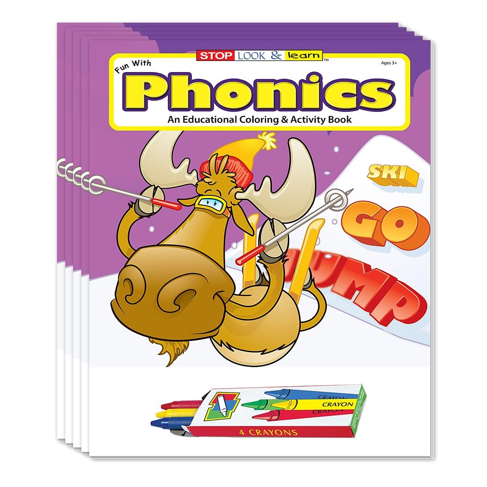 ZOCO Phonics Coloring Books for Kids  (50 Bulk Pack, With Crayons)  Early Reading Activity Books for Preschool & Kindergarten  Educational Games, Puzzles & Coloring  School & Library Supplies