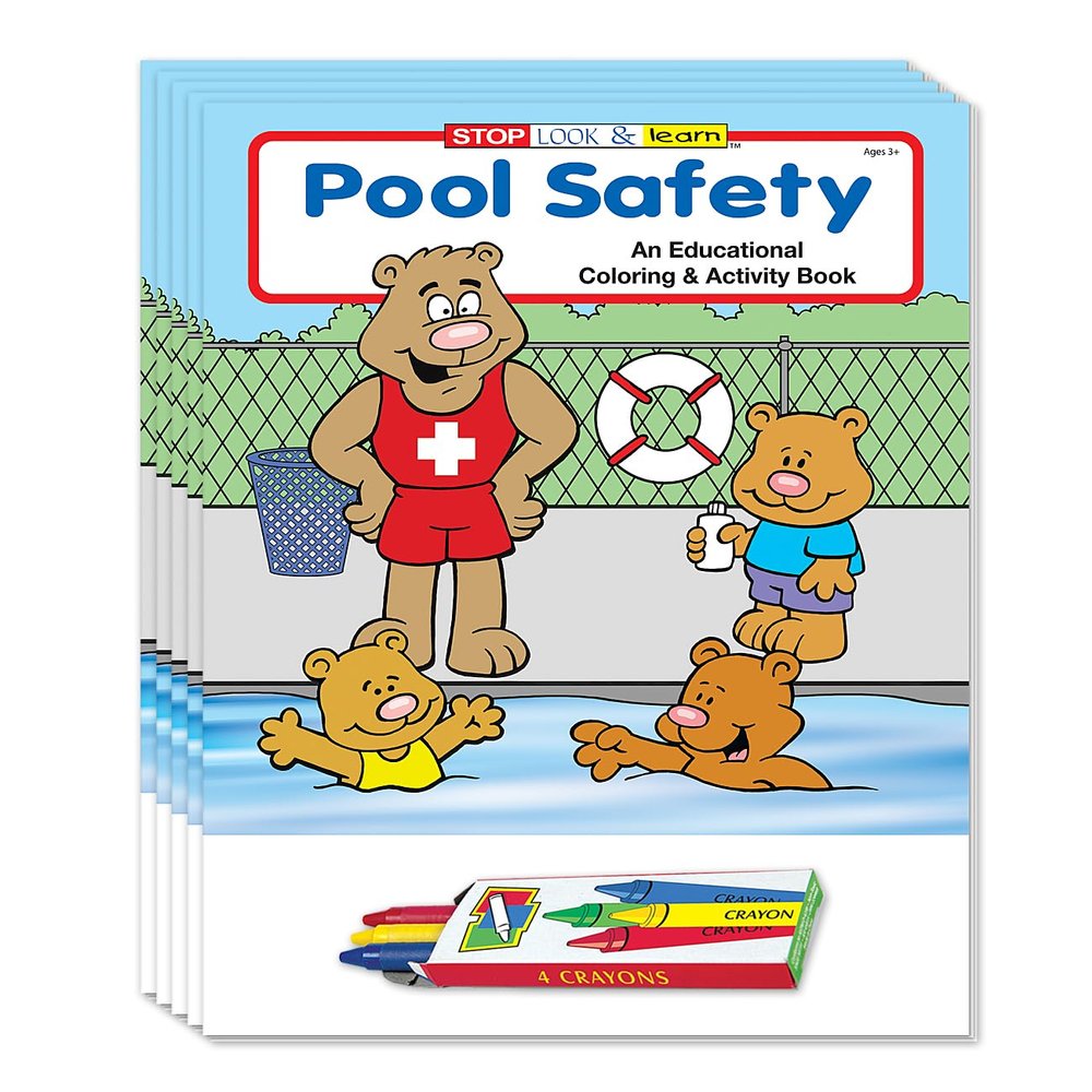 ZOCO  Swim & Pool Safety Coloring & Activity Books for Kids (50 Bulk Pack, With Crayons)  Water Safety & Drowning Prevention