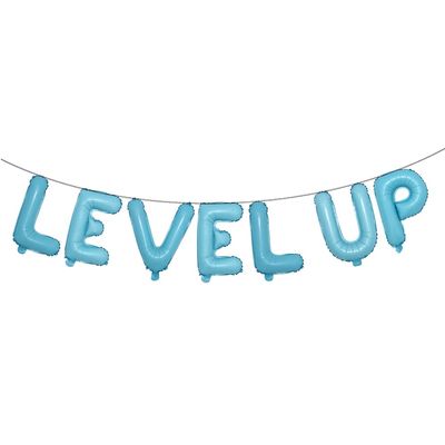 16 inch Multicolor Video Game Birthday Party Decorations for Boy Gamer Level Up Game Balloon for Gaming on Birthday Party Supplies Happy Birthday Banner (LEVEL UP Light Blue)