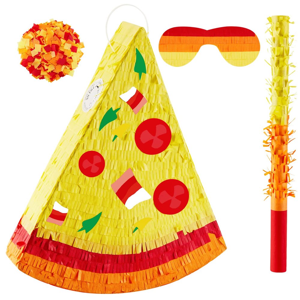Lewtemi Pizza Piata Party Favors with Stick, Confetti and Blindfold - Pizza Shower Theme Decorations for Summer Birthday Mexican Party Supplies