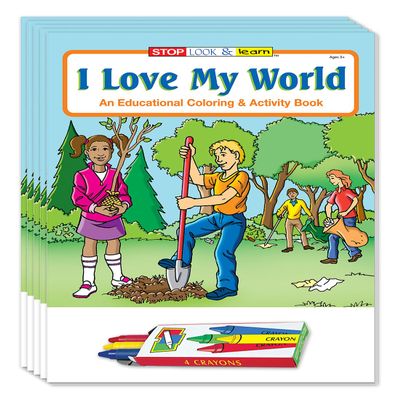 ZOCO  I Love My World Coloring Books for Kids (50 Bulk Pack, With Crayons)  Earth Day Activities, Environmental Education, Games & Puzzles