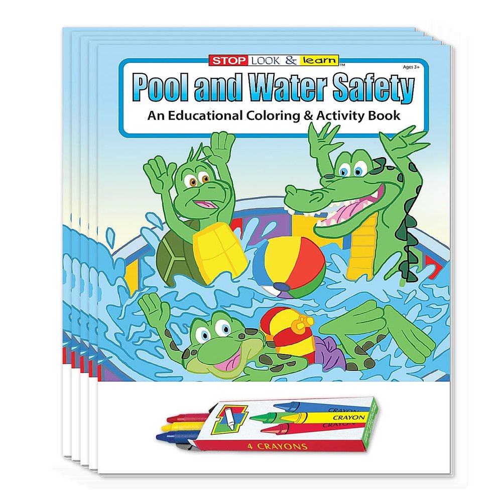 ZOCO  Pool and Water Safety Coloring Books (50 Bulk Pack, with Crayons)  Prevent Drowning and Water Safety Awareness Handout for Kids