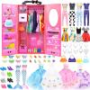 84 Pack Doll Clothes and Accessories with Doll Closet for 11.5 Inch Doll Fashion Design Kit Girl Including Wedding Dress Fashion Dress Outfits Tops and Pants Shoes Hangers Bags Necklaces view 1