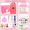 84 Pack Doll Clothes and Accessories with Doll Closet for 11.5 Inch Doll Fashion Design Kit Girl Including Wedding Dress Fashion Dress Outfits Tops and Pants Shoes Hangers Bags Necklaces view 2