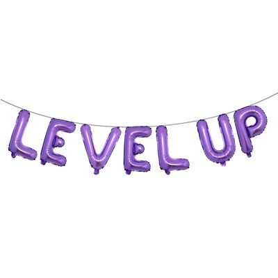 16 inch Multicolor Video Game Birthday Party Decorations for Boy Gamer Level Up Game Balloon for Gaming on Birthday Party Supplies Happy Birthday Banner (LEVEL UP Purple)