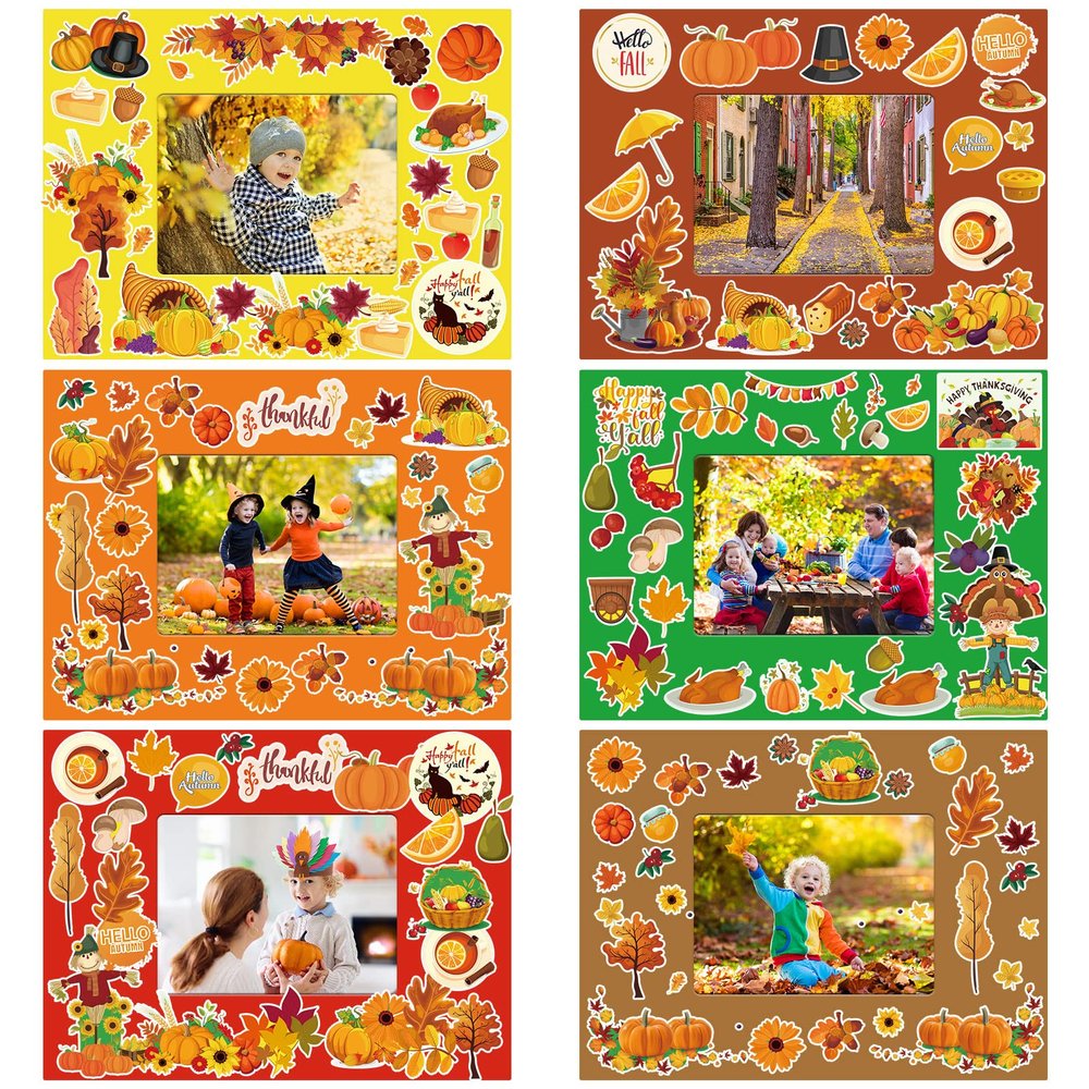 24 Pack Fall Picture Photo Frames Craft Kit DIY Thanksgiving Photo Frame Craft Kit DIY Fall Festival Photo Frame for Kids Halloween Thanksgiving Classroom Art Activities Fall Gift Favors