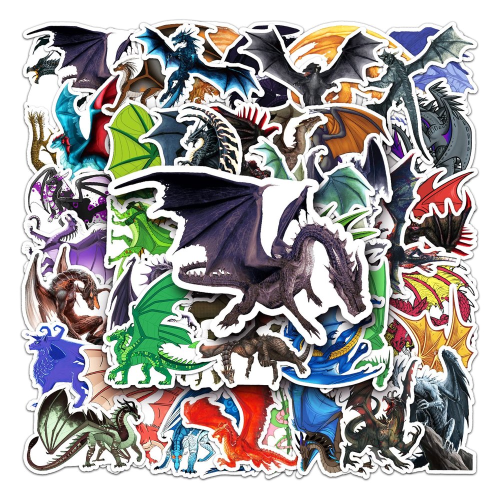 50Pcs Magic Dragons Stickers, Pterosaur Fantasy Dragon Vinyl Waterproof Decals for Water Bottles, Luggage, Computer, Cellphone, Skateboard, Dragons Stickers for Kids Teens