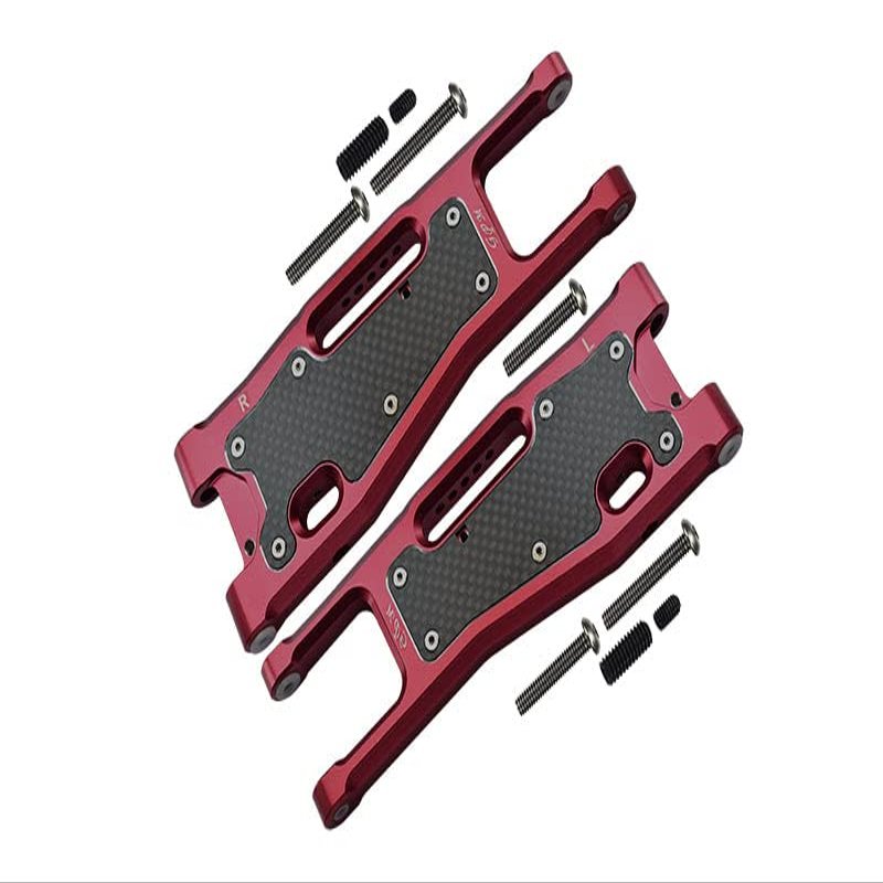 Aluminum 6061-T6 Front Lower Arms + Carbon Fibre Dust-Proof Protection Plate For Traxxas 1/8 4WD Sledge Monster Truck 95076-4 - 25Pc Set Red