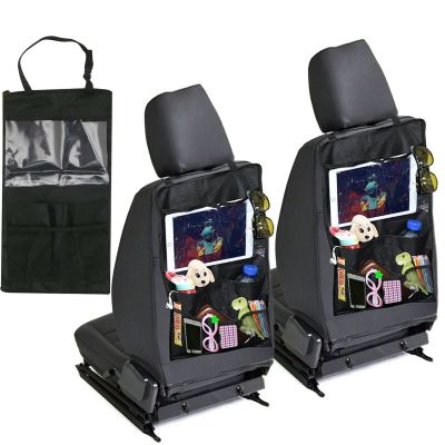 2 Packs Car Organiser Car Seat Organiser Tablet Holder Storage Kick Mats Kids Toys iPad Tablet Pockets Car Accessories (Black X2)