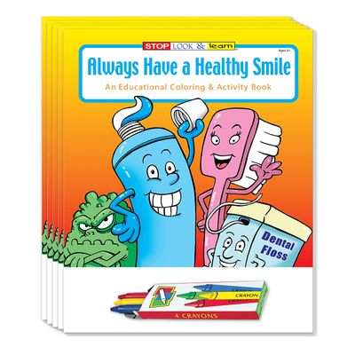 ZOCO Healthy Smile Kids Educational Coloring Books (50 Bulk Pack, With Crayons) Brush your Teeth, Oral Hygiene, Dentist Office Handout Games, Puzzles, Activities for Kids