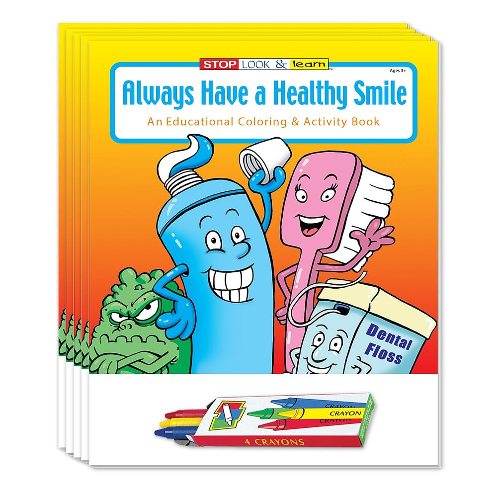 ZOCO Healthy Smile Kids Educational Coloring Books (50 Bulk Pack, With Crayons) Brush your Teeth, Oral Hygiene, Dentist Office Handout Games, Puzzles, Activities for Kids