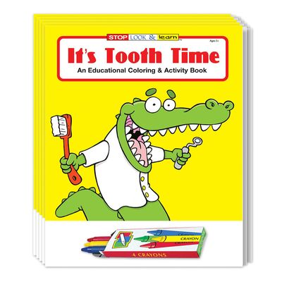 ZOCO It's Tooth Time Coloring & Activity Books (50 Bulk Pack, With Crayons) Dental Hygiene Education Toys for Kids