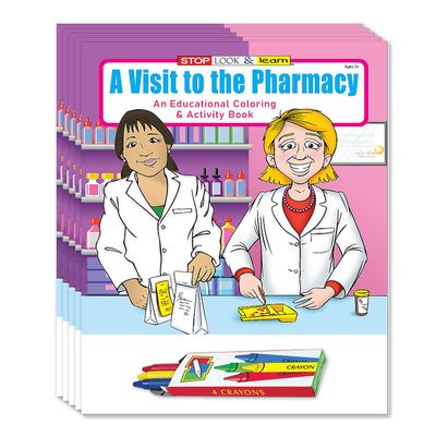ZOCO  A Visit to the Pharmacy Coloring Books (50 Bulk Pack, With Crayons)  Activities, Games & Puzzles  Pharmacist Office Supplies & Safety Handout for Kids