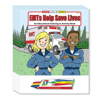 ZOCO Emergency EMS Workers Save Lives Kids Coloring Books (50 Bulk Pack, With Crayons) First Responders, 911, EMT Rescue Teams Handout Games, Puzzles, Activities for Kids