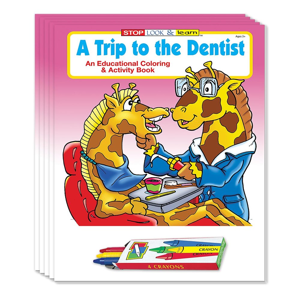 ZOCO  A Trip to The Dentist  Educational Coloring Books (50 Bulk Pack, with Crayons)  Dentist Toys for Kids  Dental Office Supplies