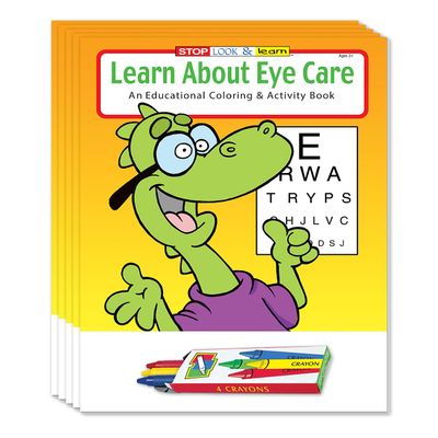 ZOCO  Learn About Eye Care Coloring Books (50 Bulk Pack, With Crayons)  Optometrist, Eye Doctor Gifts  Games, Puzzles, Activities for Kids