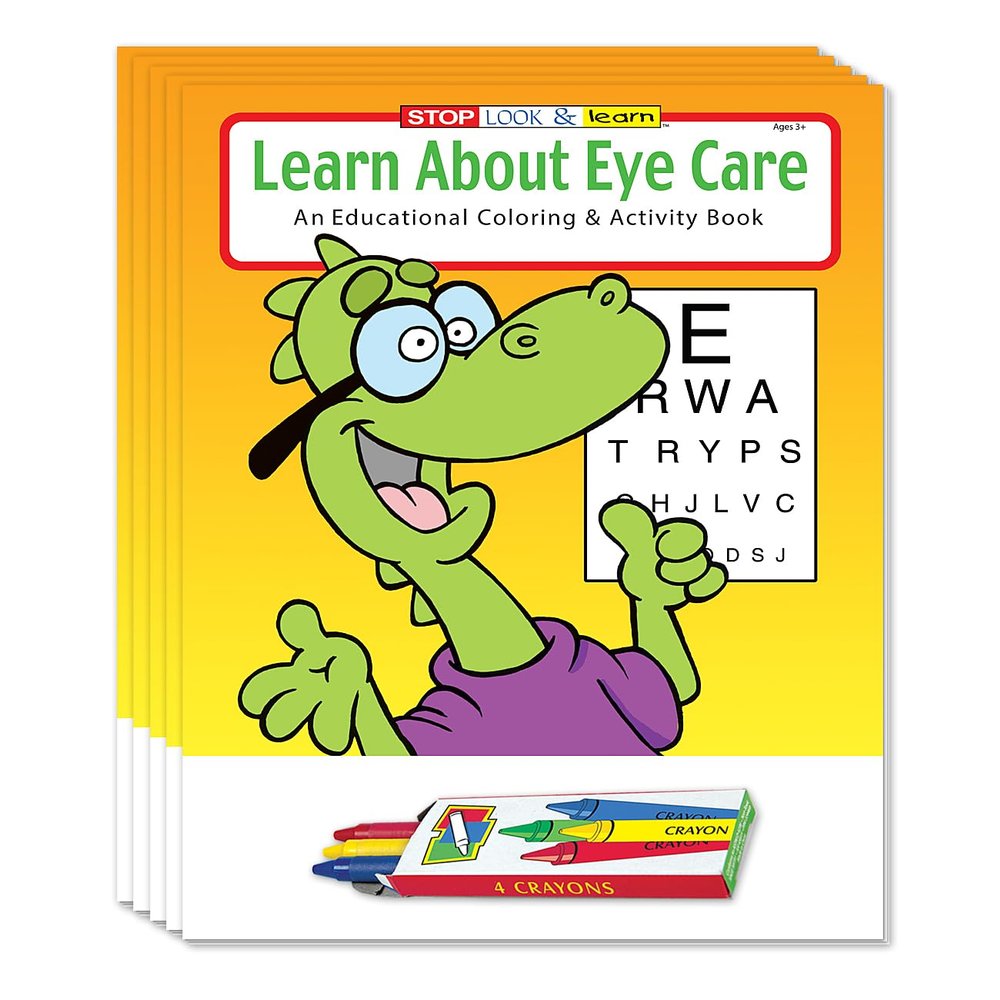 ZOCO  Learn About Eye Care Coloring Books (50 Bulk Pack, With Crayons)  Optometrist, Eye Doctor Gifts  Games, Puzzles, Activities for Kids