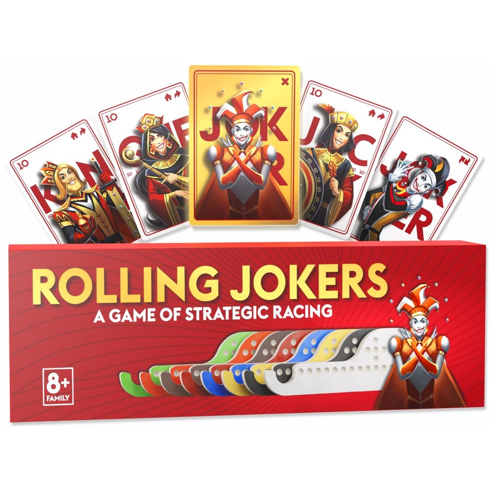 Nerkin Games Rolling Jokers - The Ultimate Wooden Jokers and Marbles Game - Premium Gift for Families, Grandparents & Friends - Classic Card Strategy Meets Modern Fun - Ages 8+