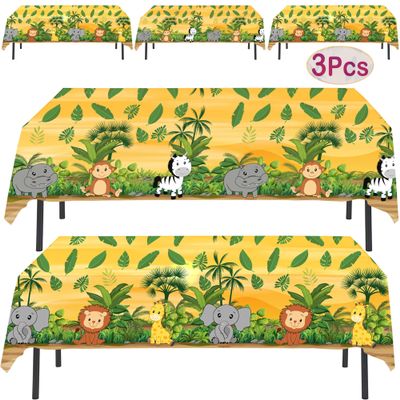 AnapoliZ Jungle Animal Tablecloth | 3 Pcs Pack 54' Wide x 102' Long | Plastic Safari Animal Table Cover | Zoo, Jungle Party Decorations