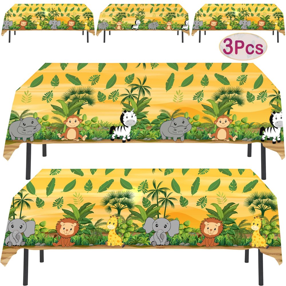AnapoliZ Jungle Animal Tablecloth | 3 Pcs Pack 54' Wide x 102' Long | Plastic Safari Animal Table Cover | Zoo, Jungle Party Decorations